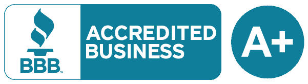 Better Business Bureau (BBB) Accredited Business logo with A+ rating symbol.