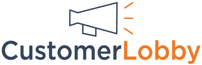 Customer Lobby logo in grayscale with an orange accent next to the word 'Lobby'